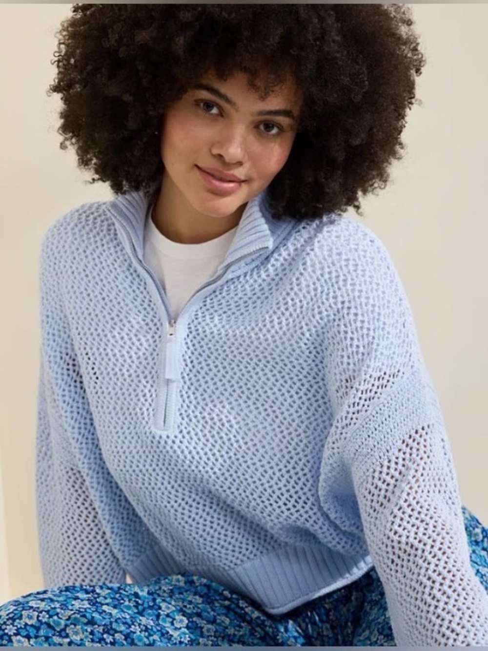 Aerie Crochet Quarter Zip Sweater - XS